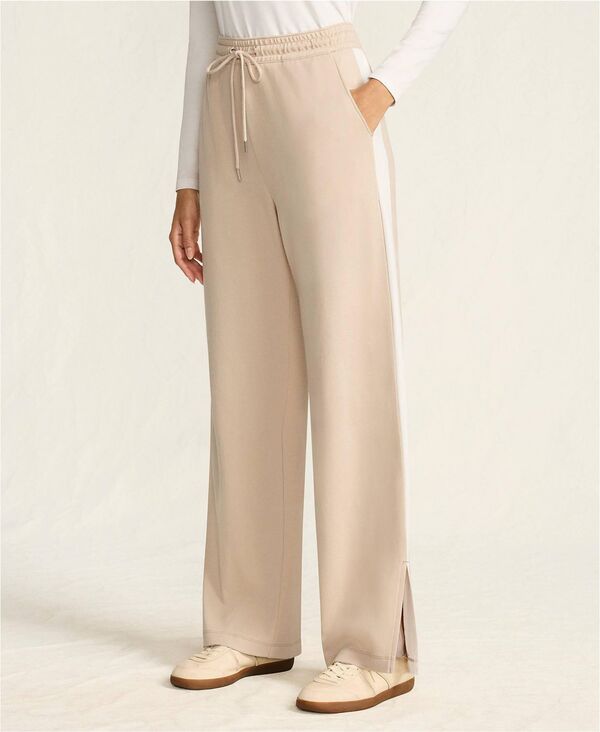 ランズエンド レディース ボトムス カジュアルパンツ ストレート ニット Lands' End Women'sport Knit High Rise Relaxed Straight Leg Side Stripe Pants Champagne/ivory アイボリー