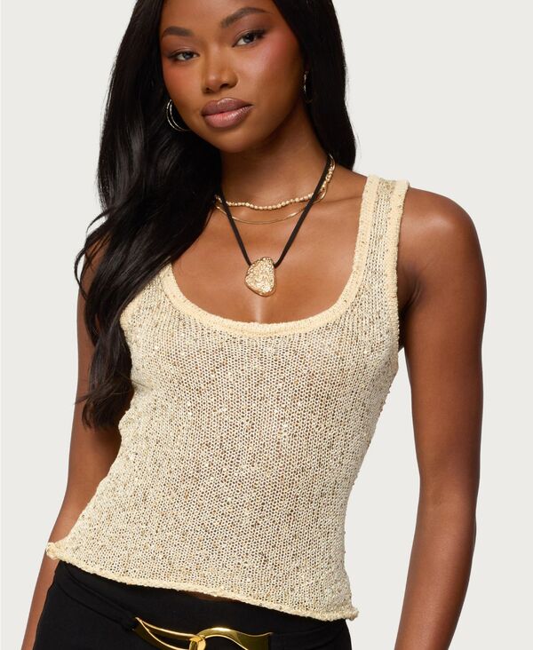 アディクテッド レディース トップス シャツ スパンコール ニット Edikted Women's Eleora Sequin Knitank Top Cream クリーム｜ReVida 店