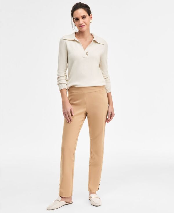 ジェイエムコレクション レディース ボトムス カジュアルパンツ JM Collection Women'side-Button Pull-On Straight-Leg Pants Natural Camel キャメル