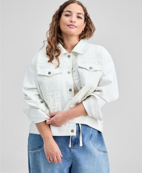 アンドノウディス レディース アウター ジャケット・ブルゾン プラスサイズ デニム And Now This Plusize Crochetedenim Jacket Off White オフホワイト 11,866円