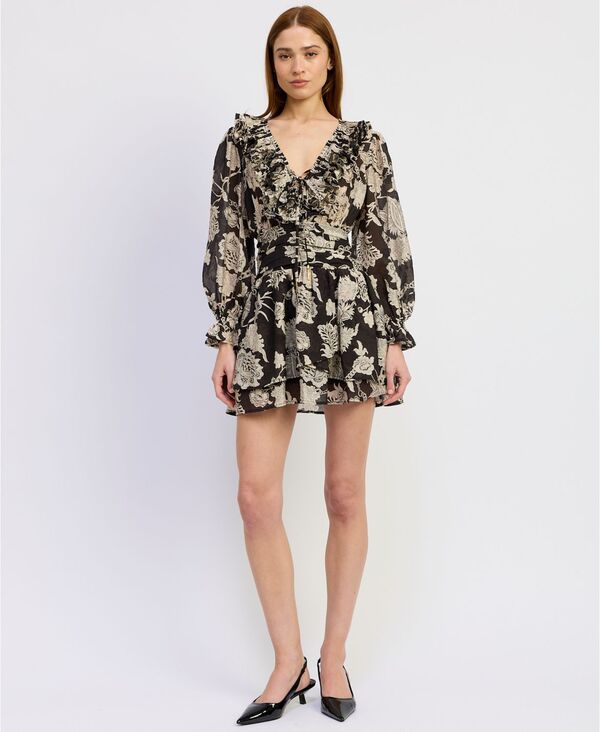 エン セゾン レディース トップス ワンピース Vネック ミニ En Saison Women's Elisabet V-Neck Mini Dress Black Ivory アイボリー｜ReVida 店