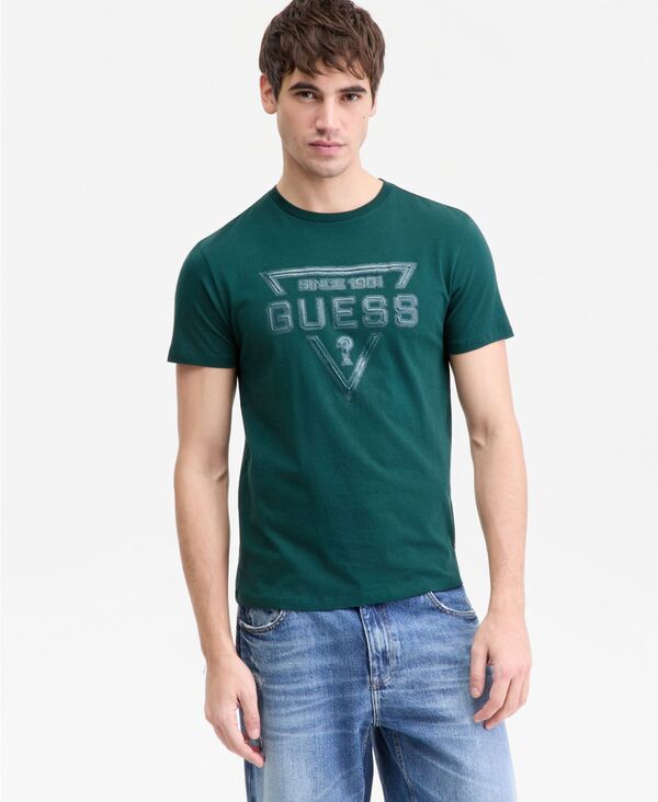 ゲス メンズ トップス Tシャツ ロゴ グラフィック GUESS Men's Painted Triangle Logo Graphic T-Shirt Dark Jade