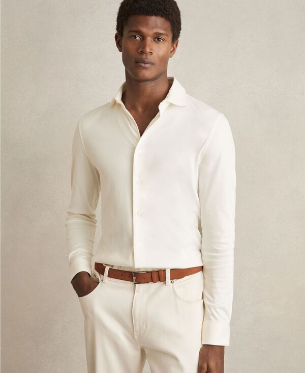 レイス メンズ トップス シャツ コットン REISS Men's Air-Water Cotton Button-Through Shirt Ecru エクリュ｜ReVida 店