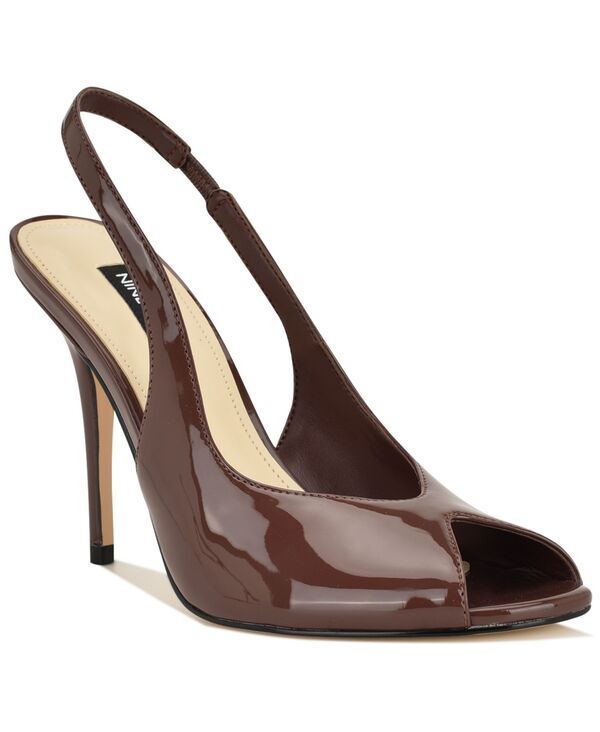 ナインウェスト レディース シューズ サンダル Nine West Women's Pretta Peep Toe Slingback Stiletto Sandals Dark Brown Patent ブラウン