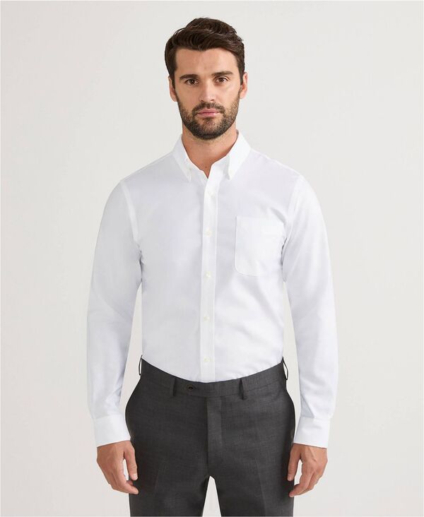 ランズエンド メンズ トップス シャツ オックスフォード コットン Lands' End Men's Tailored Fit No Iron Solid Supima Cotton Oxfordresshirt White ホワイト