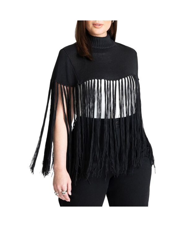 エロクイ レディース アウター ニット・セーター プラスサイズ フリンジ ELOQUII Women's Plusize Fringe Half Sweater Black onyx ブラック