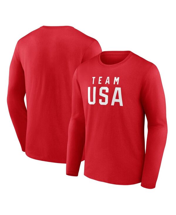 ファナティクス メンズ トップス Tシャツ Fanatics Men's Red Team USA Wordmark Long Sleeve T-Shirt Red レッド