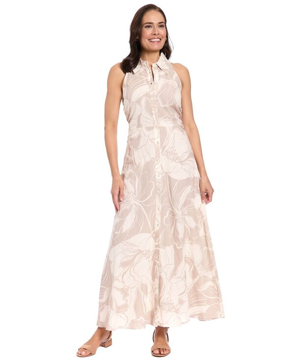 ロンドンタイムス レディース トップス ワンピース シャツ ノースリーブ ダウン London Times Women'sleeveless Button-Down Long Shirtdress Blush/Beige ブラッシュ