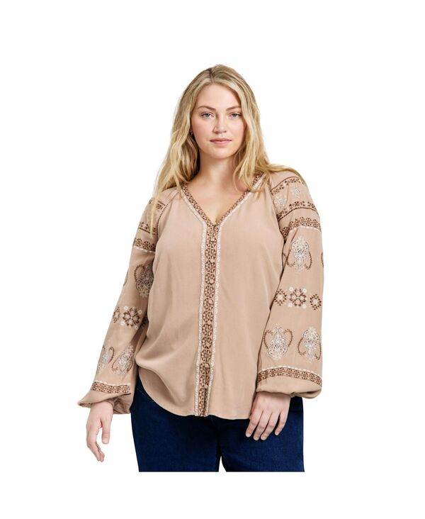 アベニュー レディース トップス シャツ 刺繍 ブラウス AVENUE Women's Angelina Embroidered Blouse Chai