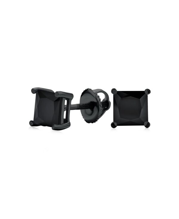 ブリング レディース アクセサリー ピアス・イヤリング Bling Jewelry Black Square Solitaire CZ Stud Earringsecure Screw back Black Plated .925 Sterling Black ブラック|ReVida 店