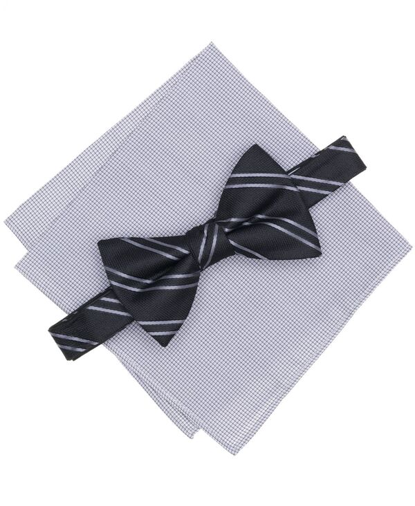 バースリー メンズ アクセサリー ネクタイ Bar III Men's Baltic Stripe Bow Tie with Pocket Square 2-Piece Set Black ブラック｜ReVida 店