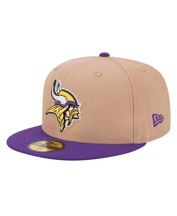 ニューエラ メンズ アクセサリー 帽子 ロゴ New Era Men's Tan Minnesota Vikings Logo Main 59FIFTY Fitted Hatan Purple パープル｜ReVida 店