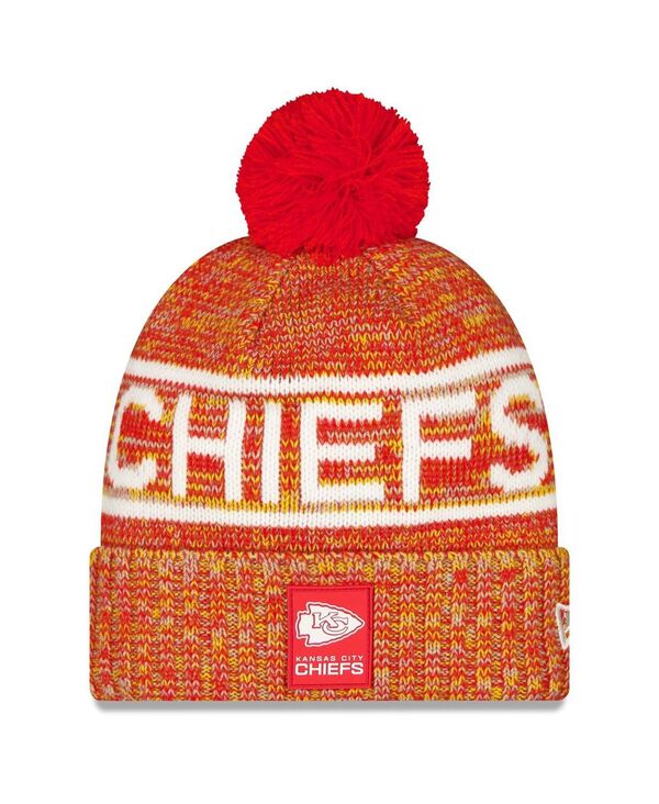 ニューエラ メンズ アクセサリー 帽子 ニット New Era Men's Red Kansas City Chiefs 2025 Sideline Cold Weather Cuffed Knit with Pom Hat Red レッド