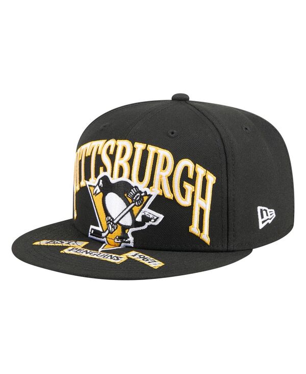 ニューエラ メンズ アクセサリー 帽子 New Era Men's Black Pittsburgh Penguins Oversized Arch 59Fifty Fitted Hat Black ブラック