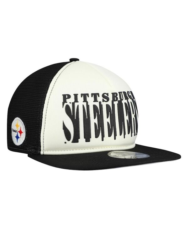 ニューエラ メンズ アクセサリー 帽子 カットアウト Tシャツ New Era Men's Cream/Black Pittsburgh Steelers Cutout A-Frame 9FIFTY Snapback Hat Cream Black クリーム