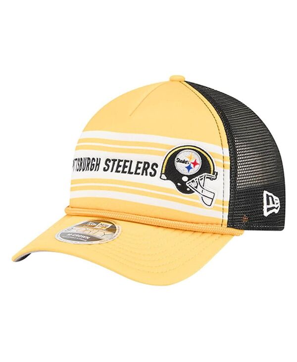 ニューエラ メンズ アクセサリー 帽子 Tシャツ New Era Men's Gold Pittsburgh Steelers Linear A-Frame 9FORTY Adjustable Hat Gold ゴールド｜ReVida 店