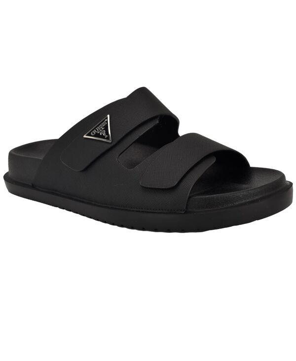 ゲス メンズ シューズ スリッポン・ローファー GUESS Men's Visel Branded Slip On Fashion Slides Black saffiano texture ブラック|ReVida 店