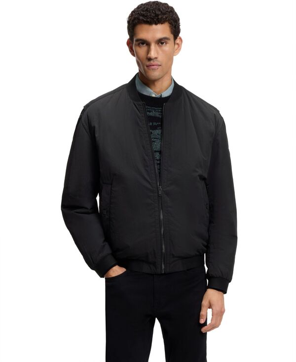 ヒューゴボス メンズ アウター ジャケット・ブルゾン Hugo Boss Men's Water-Repellent Soft-Touch Fabric Bomber Jacket Black ブラック