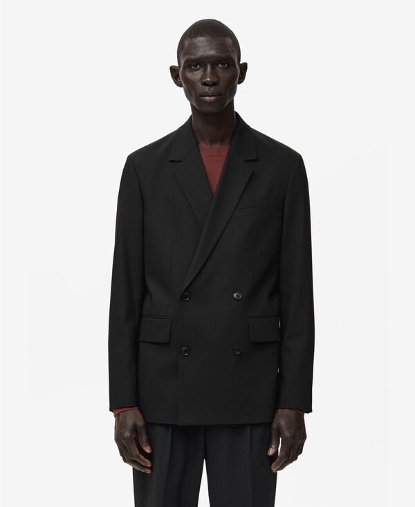 マンゴ メンズ アウター 上衣・上衣 スポーツジャケット MANGO Men\u0027s Boston Regular-Fit Double-Breasted Suit Blazer Black 黒いこと