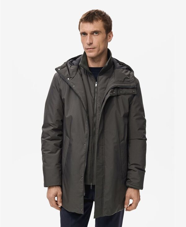マンゴ メンズ アウター 上衣・上衣 キルティング パーカー MANGO Men\u0027s Detachable Water-Repellent Quilted Parka Gray 薄墨色