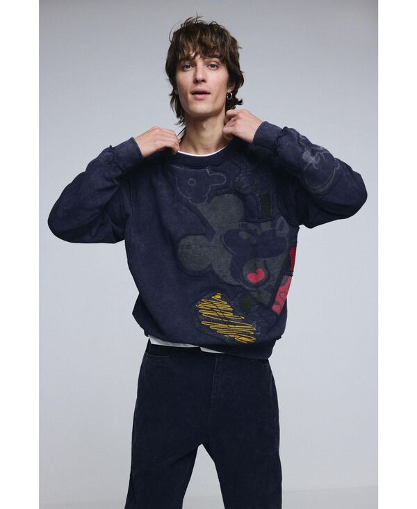 デジグアル メンズ アウター パーカー・スウェット プルオーバー Desigual Men\u0027s Mickey Mouse tie-dye sweatshirt Navy blue 米国海軍