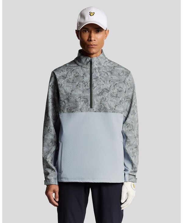 ライルアンドスコット メンズ アウター ジャケット・ブルゾン ハーフジップリント Lyle & Scott Men's Golf Printed Half Zip Windjammer Jacketrue iron/ jet black ブラック|ReVida 店