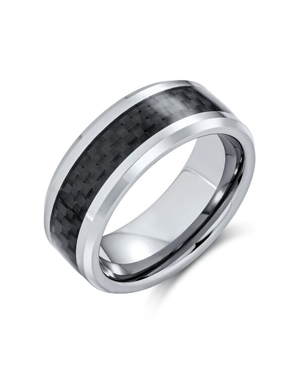 ブリング レディース アクセサリー Bling Jewelry Geometric Pattern Carbon Fiber Inlay Couples Titanium Band Rings Comfort Fit 8MM Silver black ブラック