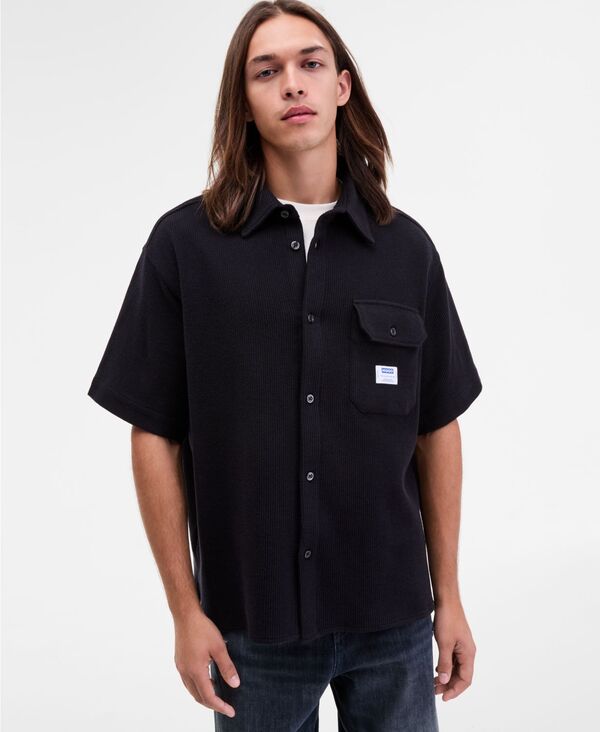 ヒューゴボス メンズ トップス シャツ 半袖 Hugo Boss Men's Ebaffino Relaxed-Fit Short-Sleeve Shirt BLACK ブラック