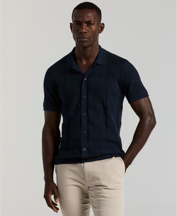 ペリーエリス メンズ トップス シャツ Perry Ellis Men's Open Stitch Jacquard Shirt Dark sapphire サファイア