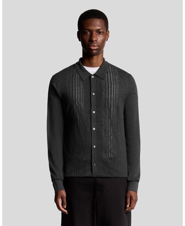 ライルアンドスコット メンズ トップス シャツ ニット Lyle & Scott Men's Long Sleeve Cable Knitted Shirt Charcoal marl チャコール