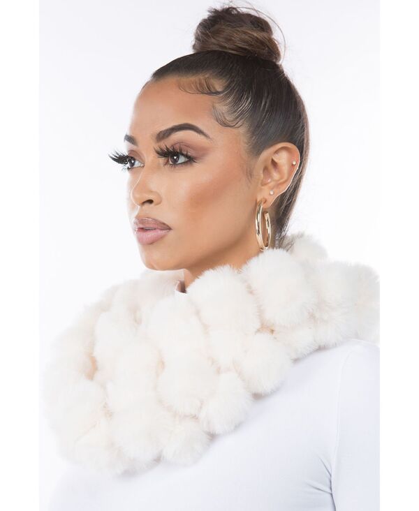 マーカスアドレール レディース アクセサリー マフラー・ストール・スカーフ Marcus Adler Women's Cozy Luxe Faux Fur Pom Loop Scarf Ivory アイボリー