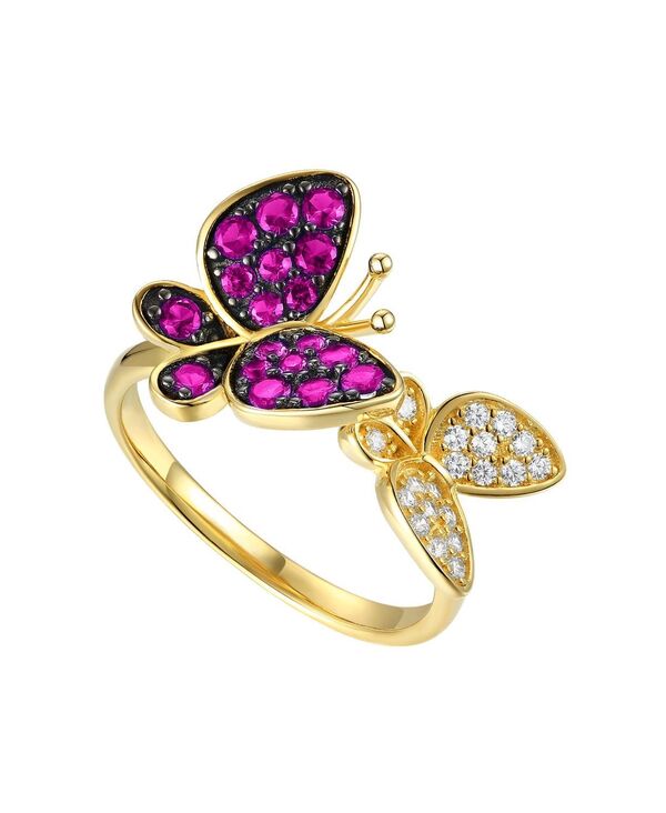 ジュネヴィヴェ レディース アクセサリー リング Genevive 14k Gold Plated Sterling Silver with Red & Cubic Zirconia Double Butterfly Stacking Ring Red レッド