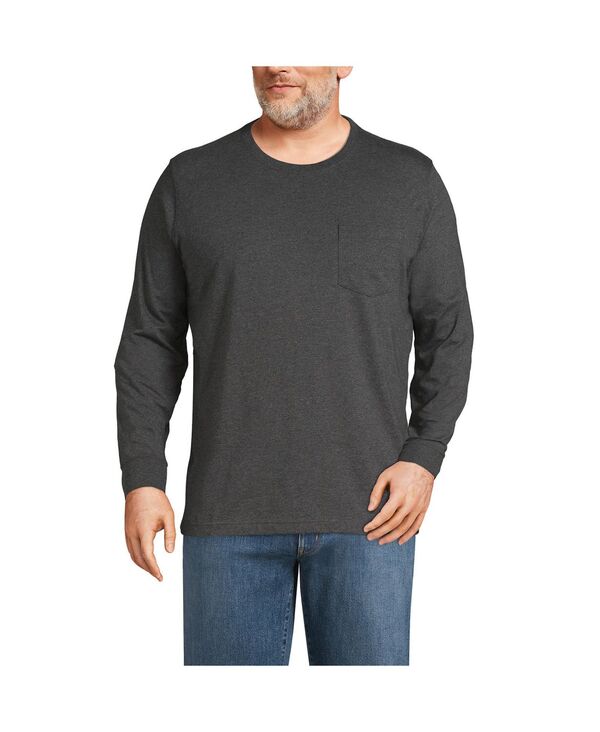 ランズエンド メンズ トップス Tシャツ トール Lands' End Big & Tall Super-T Long Sleeve T-Shirt with Pocket Dark charcoal heather チャコール