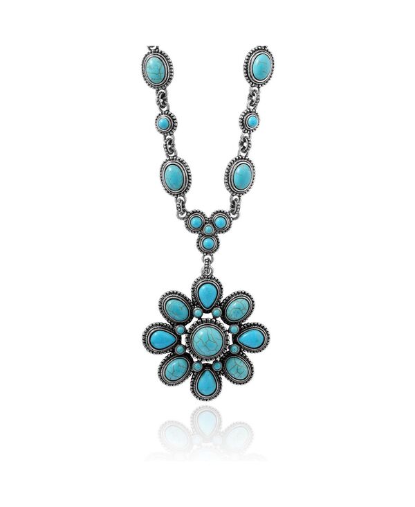 ジェシカシンプソン レディース アクセサリー ネックレス・チョーカー・ペンダントトップ レース Jessica Simpson Women's Large Turquoise Stone Flower Necklace or Gold Tone Silver シルバー