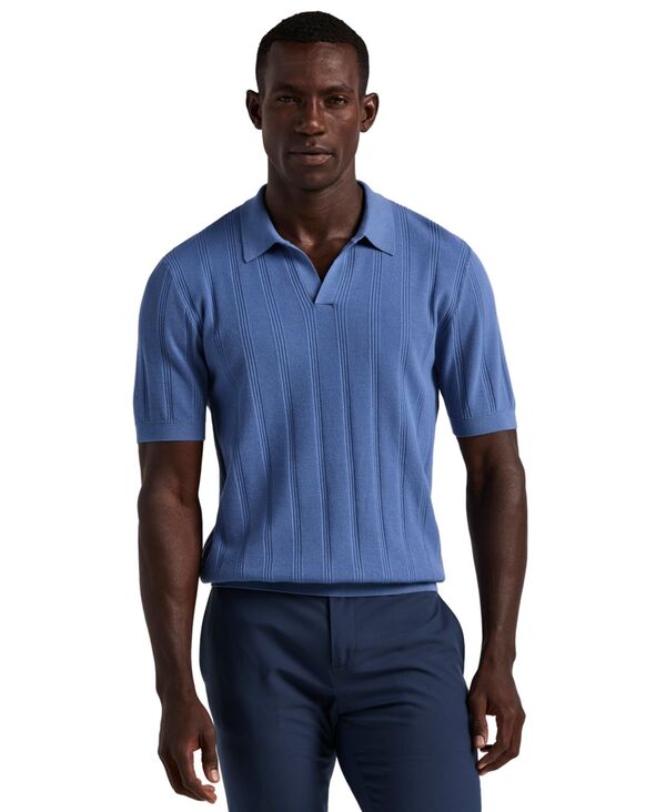 ペリーエリス メンズ トップス ポロシャツ Perry Ellis Men's Johnny Collar Stripe Polo Shirt Dutch Blue ブルー｜ReVida 店