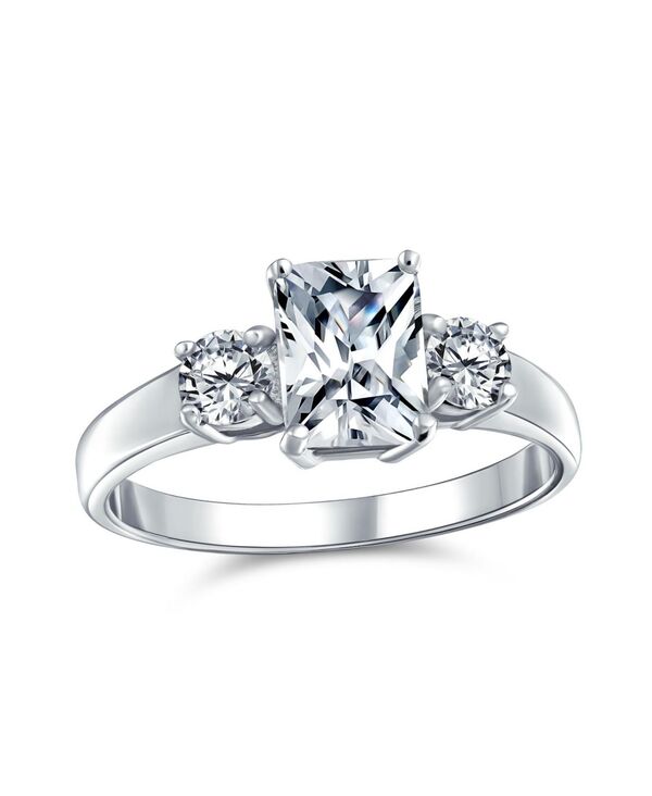 ブリング レディース アクセサリー Bling Jewelry Timeless Classic Style 2CT Rectangle Clear Emerald Cuthree Stone Past Present Future Promise Ring Sterling Silver Plain Band Clear エメラルド