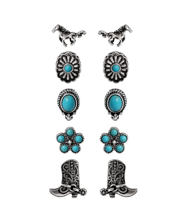 ジェシカシンプソン レディース アクセサリー ピアス・イヤリング Jessica Simpson Turquoise Western Stud Earring Set - 5 Pairsilver/turquoise ターコイズ