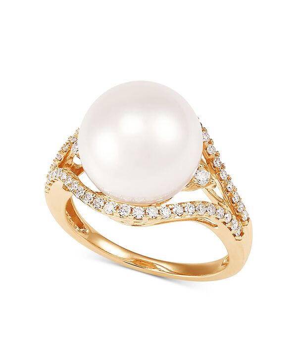 ホノラ レディース アクセサリー リング Honora Cultured White Ming Pearl (11-13mm) & Diamond (1/3 ct.w.) Ring in 14k Yellow Gold イエロー