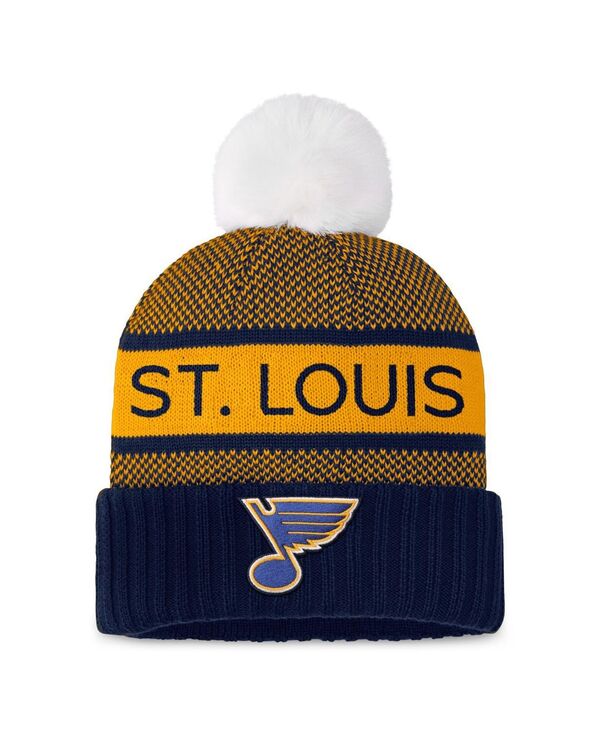 ファナティクス レディース アクセサリー 帽子 ニット Fanatics Women's Navy/Gold St. Louis Blues Authentic Pro Rink Cuffed with Pom Knit Hat Navy Gold ネイビー