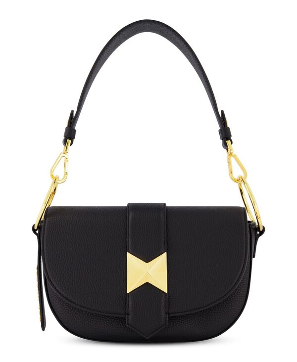 マックダガル レディース バッグ レザー Mac Duggal Gold Plated Hardware Grain Leather Saddle Bag Black ブラック｜ReVida 店