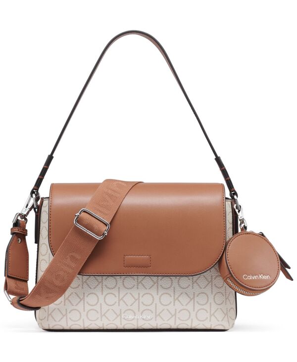 カルバンクライン レディース バッグ Calvin Klein Millie Signature Flap Convertible Small Shoulder Bag Van Khk/Caramel