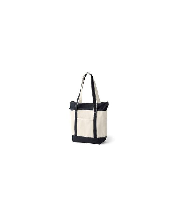 ランズエンド レディース バッグ Lands' End Medium 5 Pocket Zip Top Long Handle Canvas Tote Bag Natural/black ブラック｜ReVida 店