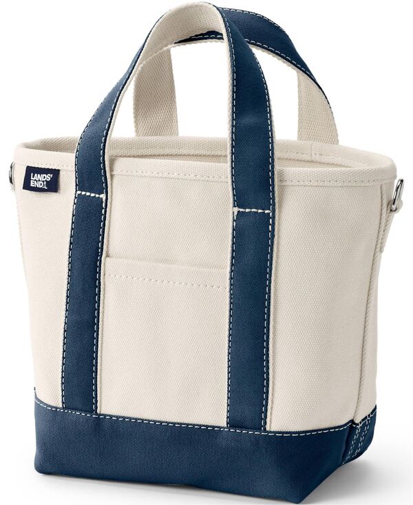 ランズエンド レディース バッグ Lands' End Small 3 Pocket Open Top Canvas Tote Bag Natural/radiant navy ネイビー
