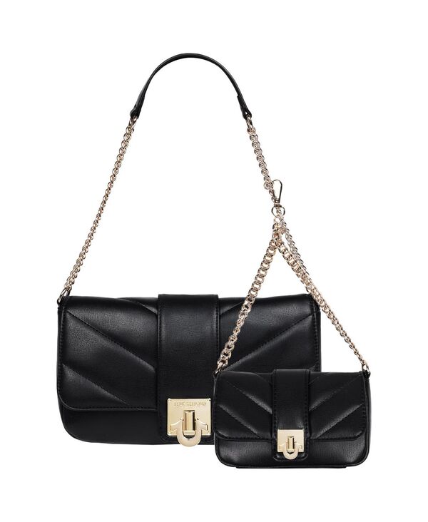 トゥルーレリジョン レディース バッグ キルティング ミニ True Religion Quilted Flap Shoulder Bag with Mini Bag Black ブラック