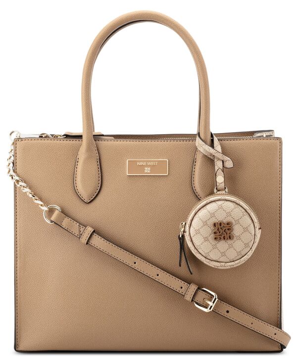 ナインウェスト レディース バッグ Nine West Magdalina Triple Compartment Medium Shopper Bag New Khaki Logo Dark Camel カーキ