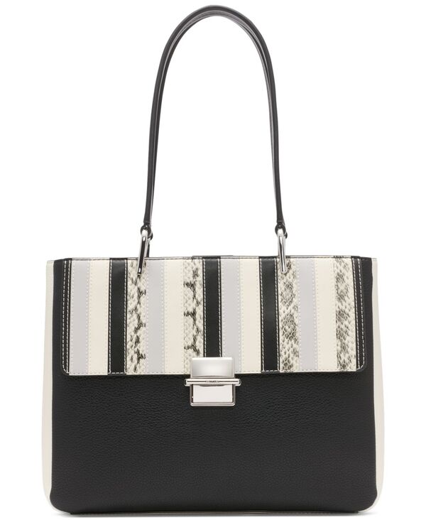 カルバンクライン レディース バッグ Calvin Klein Clove Mixed Material Push-Lock Triple Compartmentote Bag Black/White Snake ホワイト
