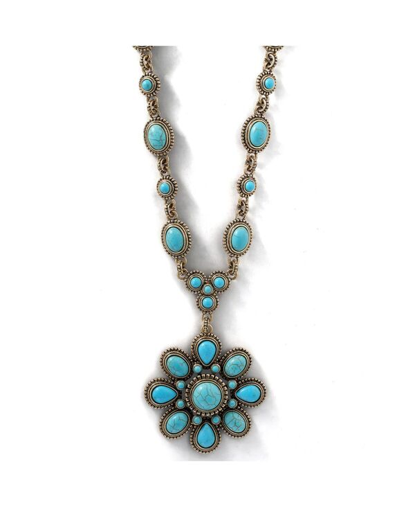 ジェシカシンプソン レディース アクセサリー ネックレス・チョーカー・ペンダントトップ レース Jessica Simpson Women's Large Turquoise Stone Flower Necklace or Gold Tone Gold ゴールド