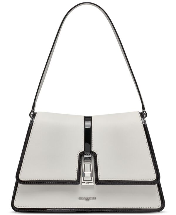 カール ラガーフェルド レディース バッグ レザー KARLAGERFELD PARIS Mercerie Medium Leather Satchel Bag White/Black ホワイト