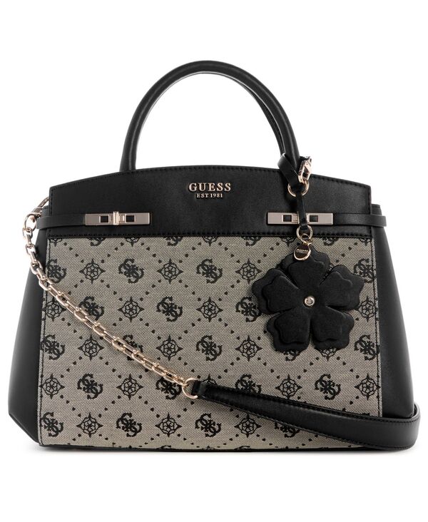 ゲス レディース バッグ ロゴ GUESS Melinda Logo Medium Tri Comp Satchel Bag Black Logo ブラック
