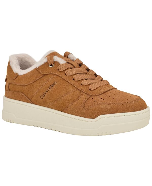 カルバンクライン レディース シューズ スニーカー スエード レース Calvin Klein Women's Pozay Cozy Suede Lace-Up Sneakers Cognac Suede｜ReVida 店
